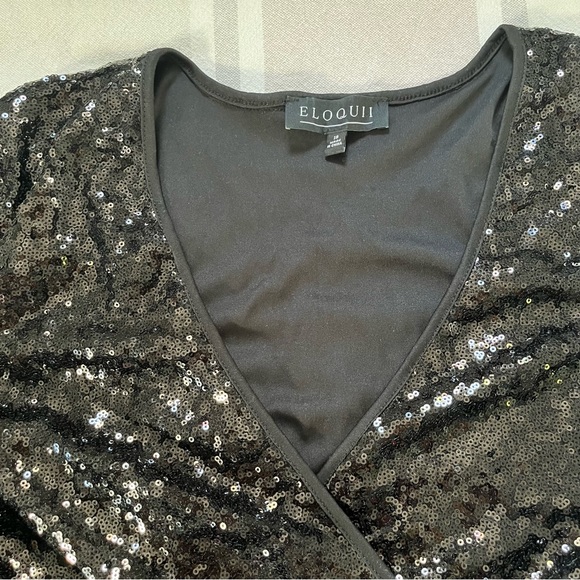 Eloquii Black Sequin V Beck Peplum Top - Picture 3 of 6
